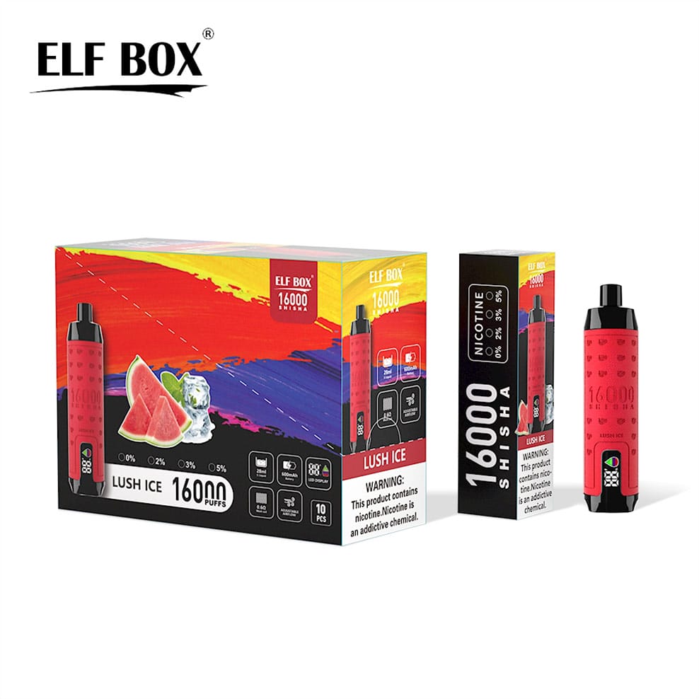 Elf Box 16000 Shisha Vape Lush Ice Geschmack mit bis zu 16000 Zügen und LED-Display.