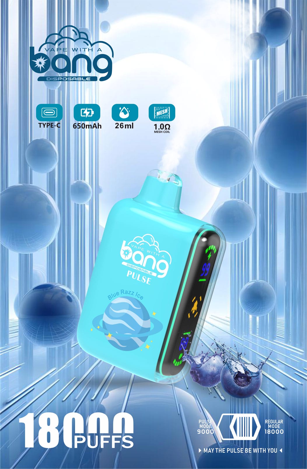 Blaues Bang Box Vape Rocket mit LED-Display, 18000 Züge und intensiver Blue Razz Ice Geschmack – Innovation bei Vapepuff.