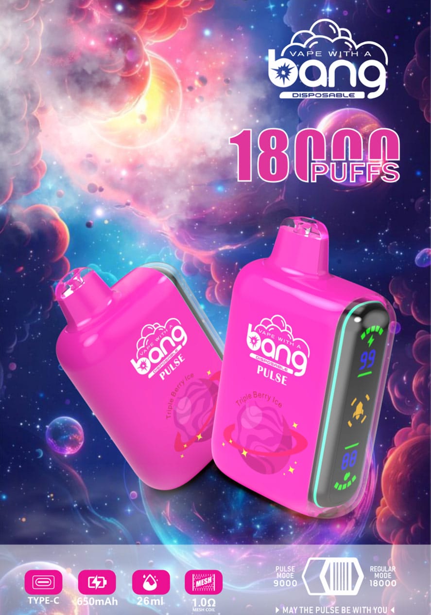 Pinker Bang Box Vape Rocket 18000 Puffs mit Triple Berry Ice Geschmack und LED-Display bei Vapepuff.