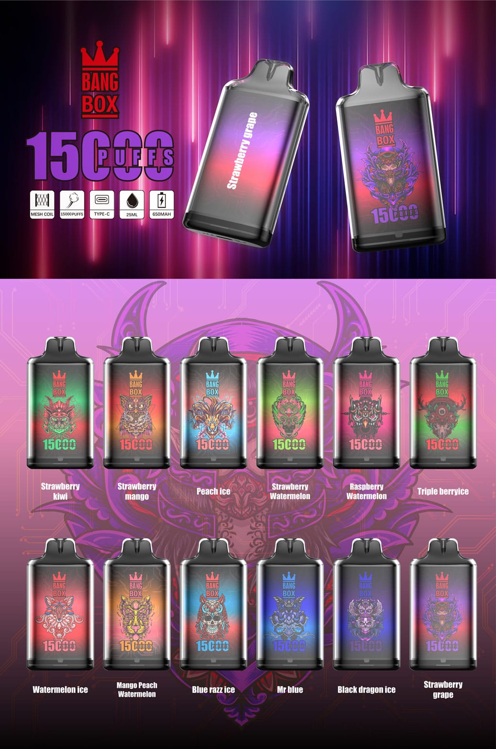 Bang King 15000 Puffs mit 25 ml Kapazität und RGB-LED-Beleuchtung, exklusiv bei VapePuff