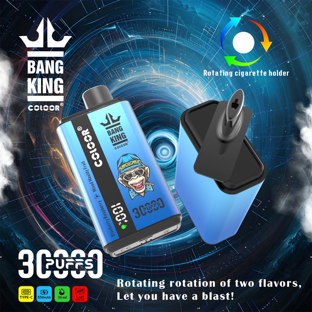 Bang King 30000 Puffs Einweggerät mit drehbarem Mundstück und 30000 Zügen, ideal für flexibles Dampfen mit Dual-Flavor-Technologie, erhältlich bei VAPEPUFF.