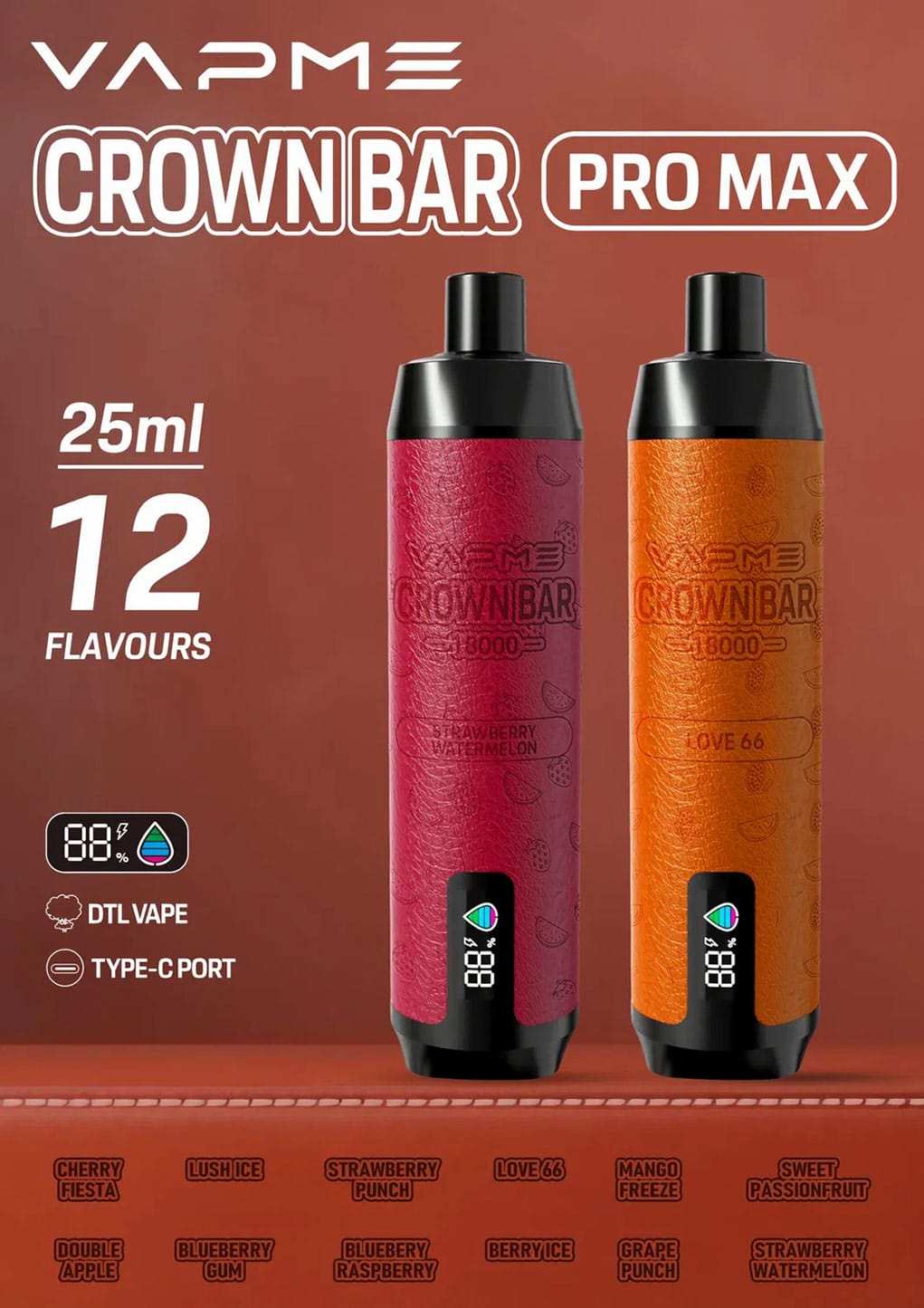 Drei VAPME CROWN BAR PRO MAX Vapes in Berry Ice, Double Apple und Love 66 Aromen.