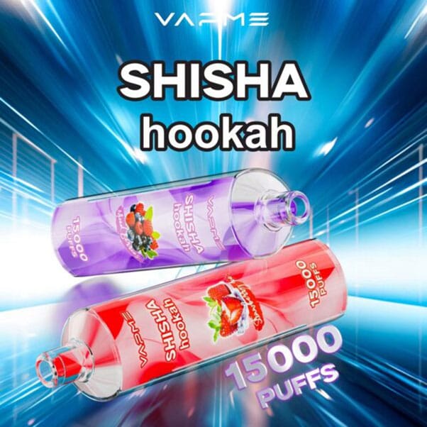 VAPME Shisha Hookah featuring dual flavors, promising 15000 puffs in an eye-catching, futuristic design.