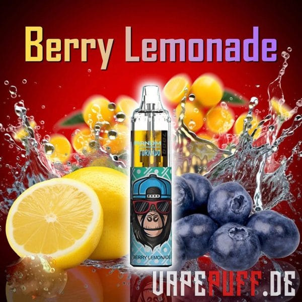 A zesty and vibrant Berry Lemonade flavor from Randm Tornado 7000, showcasing fresh berries and lemons splashed with lemonade.