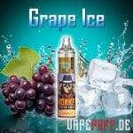 A frosty Grape Ice flavor vape by Randm Tornado 7000, with juicy grapes and icy cubes in a refreshing blue-green aesthetic.