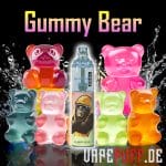 A colorful Gummy Bear flavor vape by Randm Tornado 7000, surrounded by vibrant jelly bears with a playful and sweet appeal.