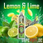 Zesty Lemon & Lime vape flavor by Randm Tornado 7000, featuring fresh lemons and limes with splashes of vibrant green and yellow.