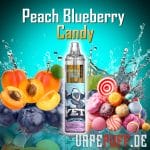 Sweet Peach Blueberry Candy vape flavor by Randm Tornado 7000, featuring peaches, blueberries, and colorful candy elements.