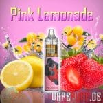 A vibrant Pink Lemonade vape flavor by Randm Tornado 7000, featuring strawberries, lemons, and bright pink accents.