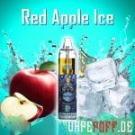 Crisp and cool Red Apple Ice vape flavor by Randm Tornado 7000, featuring fresh apples and icy cubes on a refreshing blue backdrop.